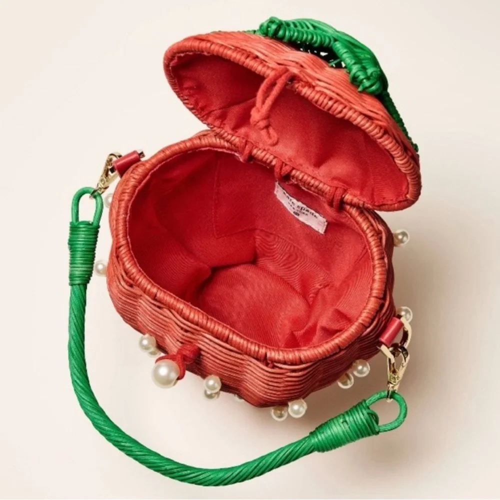 KATE SPADE NEW YORK x TARGET Strawberry Basket Bucket Bag NEW Red W Faux Pearls